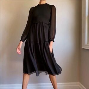 Aritzia Babaton Rosalyn black chiffon tiered midi dress